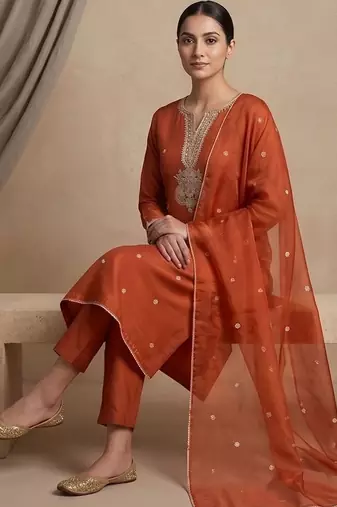 Women Ethnic Motifs Embroidered Regular Thread Work Kurta with Trousers & With Dupatta
