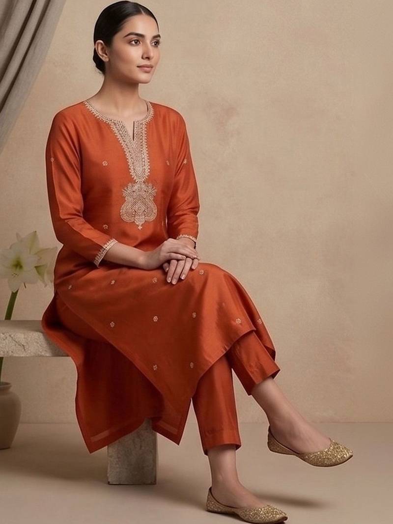 Women Ethnic Motifs Embroidered Regular Thread Work Kurta with Trousers & With Dupatta