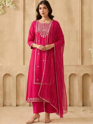 Women Ethnic Motifs Embroidered Regular Thread Work Kurta with Trousers & With Dupatta 1