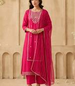 Women Ethnic Motifs Embroidered Regular Thread Work Kurta with Trousers & With Dupatta