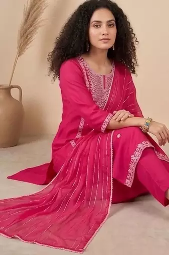 Women Ethnic Motifs Embroidered Regular Thread Work Kurta with Trousers & With Dupatta