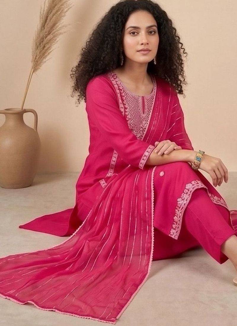 Women Ethnic Motifs Embroidered Regular Thread Work Kurta with Trousers & With Dupatta