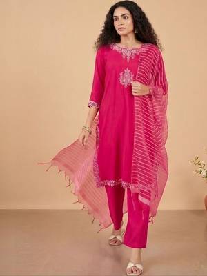Women Ethnic Motifs Embroidered Regular Thread Work Kurta with Trousers & With Dupatta 1