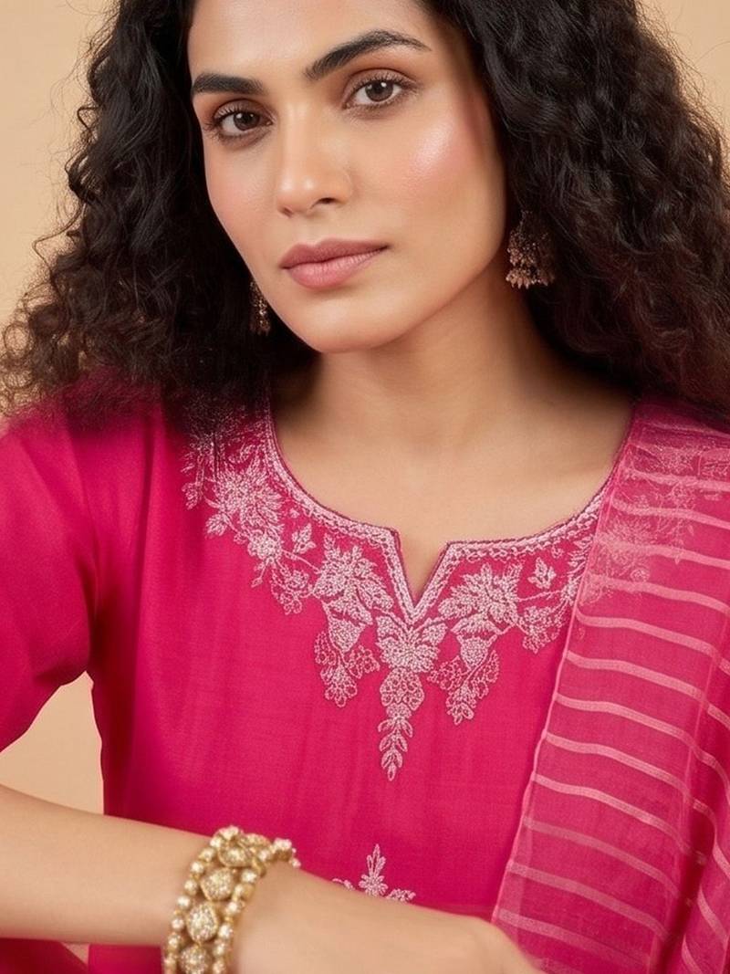 Women Ethnic Motifs Embroidered Regular Thread Work Kurta with Trousers & With Dupatta