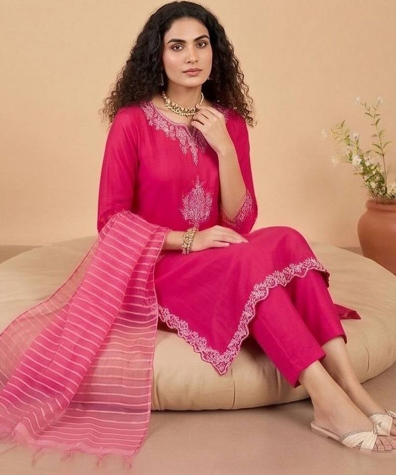 Women Ethnic Motifs Embroidered Regular Thread Work Kurta with Trousers & With Dupatta