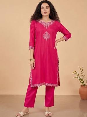 Women Ethnic Motifs Embroidered Regular Thread Work Kurta with Trousers & With Dupatta 6