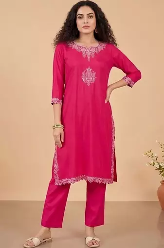 Women Ethnic Motifs Embroidered Regular Thread Work Kurta with Trousers & With Dupatta