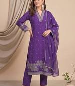 Women Ethnic Motifs Embroidered Regular Thread Work Kurta with Trousers & With Dupatta