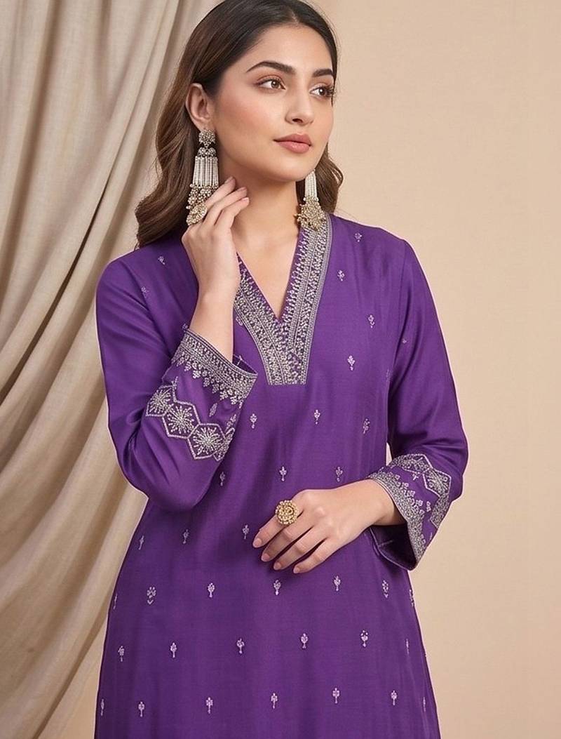 Women Ethnic Motifs Embroidered Regular Thread Work Kurta with Trousers & With Dupatta