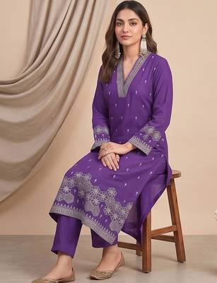 Women Ethnic Motifs Embroidered Regular Thread Work Kurta with Trousers & With Dupatta 6
