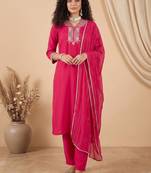 Women Ethnic Motifs Embroidered Regular Thread Work Kurta with Trousers & With Dupatta