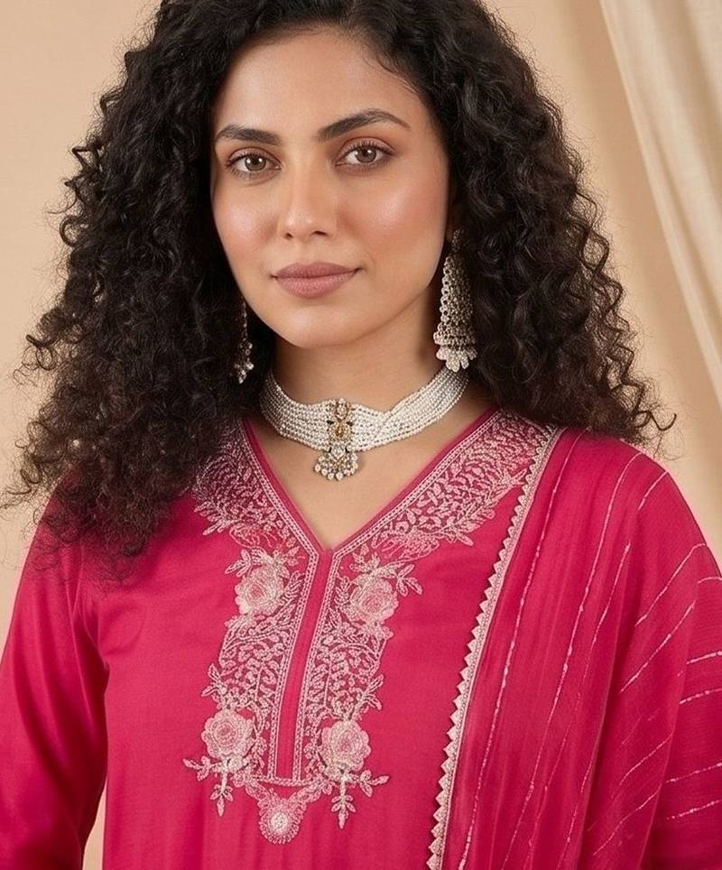 Women Ethnic Motifs Embroidered Regular Thread Work Kurta with Trousers & With Dupatta
