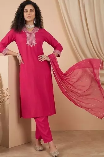 Women Ethnic Motifs Embroidered Regular Thread Work Kurta with Trousers & With Dupatta