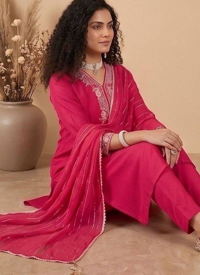 Women Ethnic Motifs Embroidered Regular Thread Work Kurta with Trousers & With Dupatta