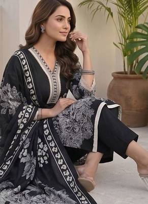Women Ethnic Motifs Printed Regular Thread Work Pure Cotton Kurta with Trousers & With Dupatta 2