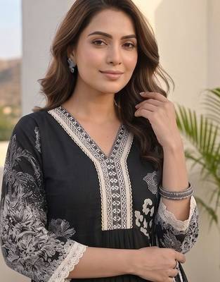 Women Ethnic Motifs Printed Regular Thread Work Pure Cotton Kurta with Trousers & With Dupatta 4
