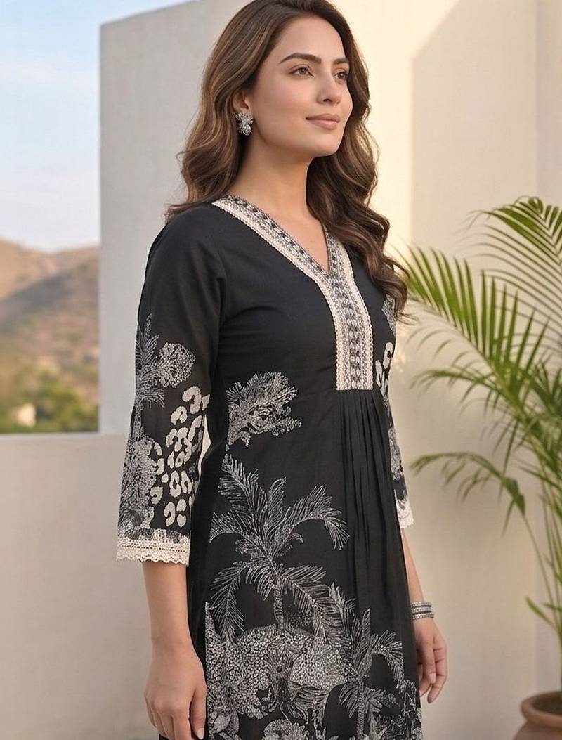 Women Ethnic Motifs Printed Regular Thread Work Pure Cotton Kurta with Trousers & With Dupatta
