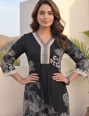 Women Ethnic Motifs Printed Regular Thread Work Pure Cotton Kurta with Trousers & With Dupatta 6