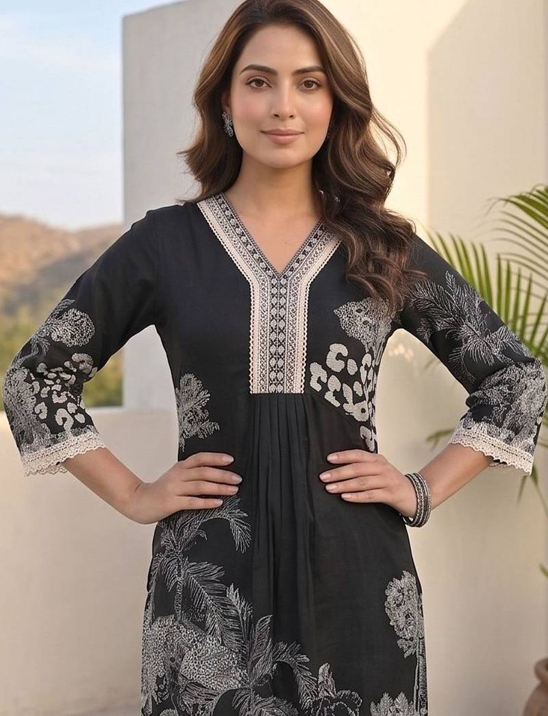 Women Ethnic Motifs Printed Regular Thread Work Pure Cotton Kurta with Trousers & With Dupatta