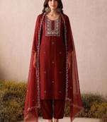 Women Ethnic Motifs Embroidered Regular Thread Work Kurta with Trousers & With Dupatta