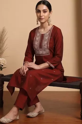 Women Ethnic Motifs Embroidered Regular Thread Work Kurta with Trousers & With Dupatta