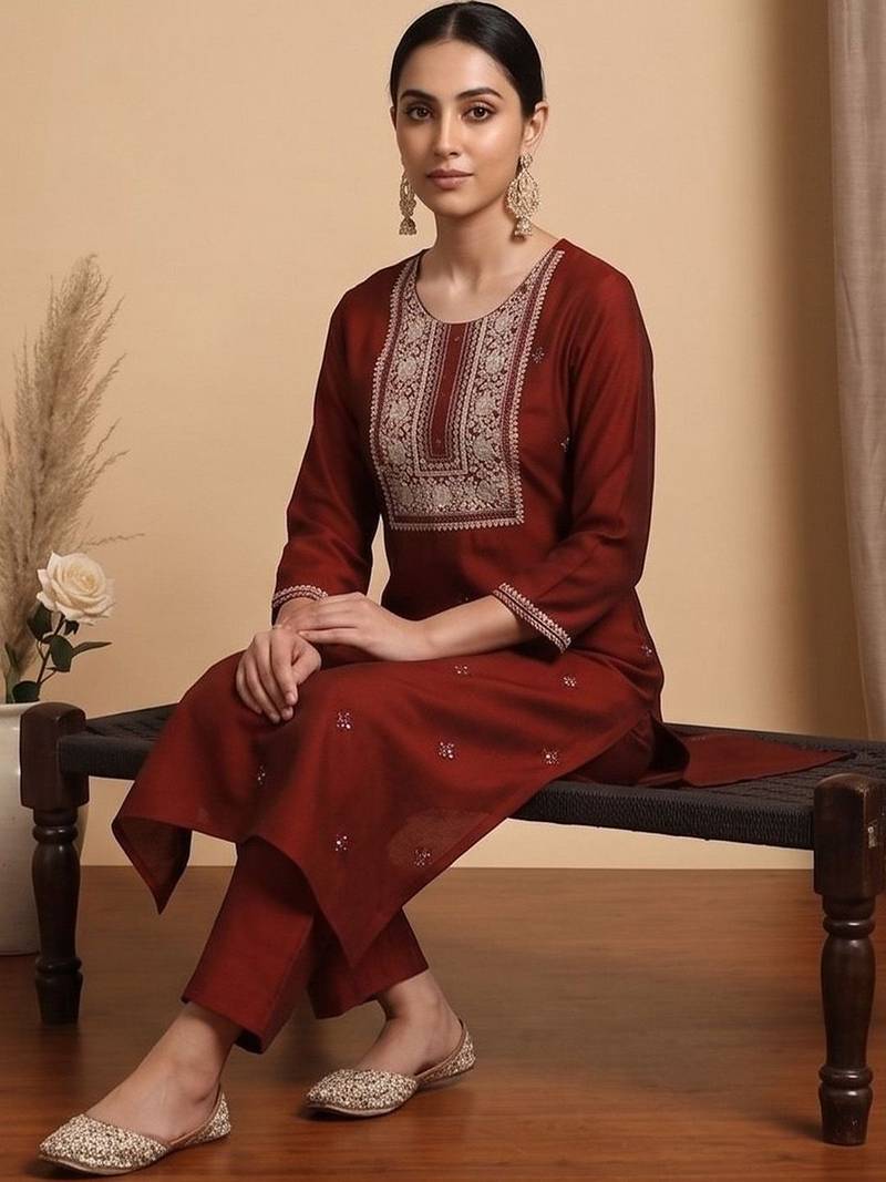 Women Ethnic Motifs Embroidered Regular Thread Work Kurta with Trousers & With Dupatta