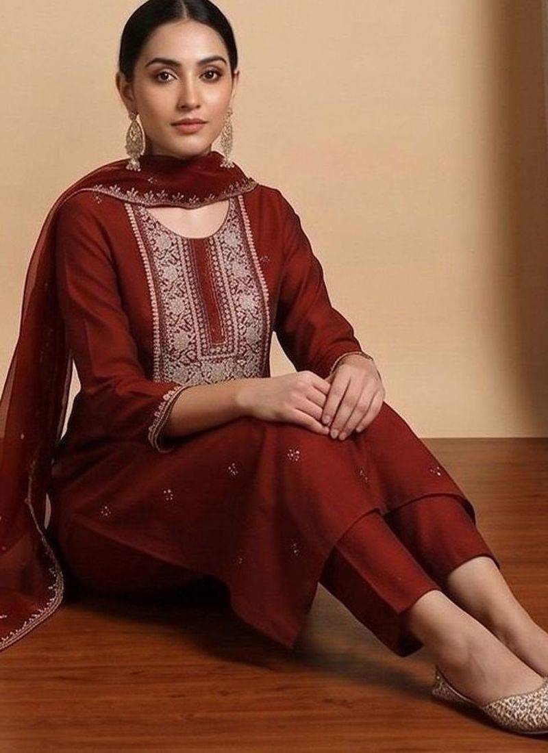 Women Ethnic Motifs Embroidered Regular Thread Work Kurta with Trousers & With Dupatta