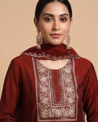 Women Ethnic Motifs Embroidered Regular Thread Work Kurta with Trousers & With Dupatta 6