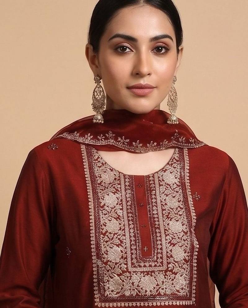 Women Ethnic Motifs Embroidered Regular Thread Work Kurta with Trousers & With Dupatta