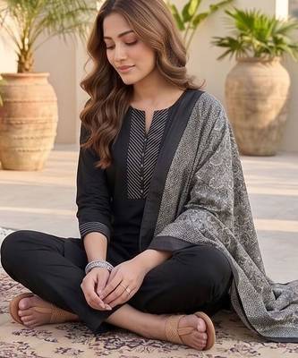 Women Ethnic Motifs Yoke Design Regular Kurta with Trousers & With Dupatta 2
