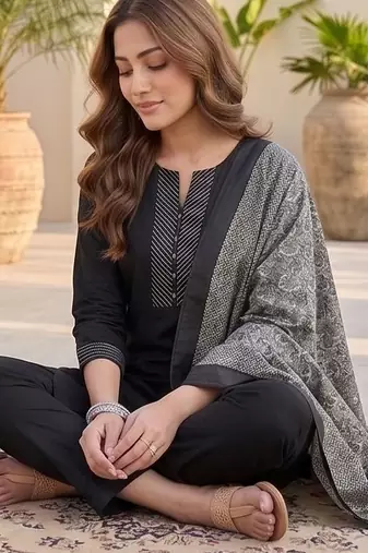 Women Ethnic Motifs Yoke Design Regular Kurta with Trousers & With Dupatta