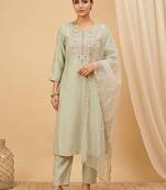 Women Ethnic Motifs Embroidered Regular Thread Work Kurta with Trousers & With Dupatta