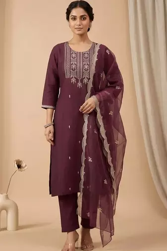 Women Ethnic Motifs Embroidered Regular Thread Work Kurta with Trousers & With Dupatta