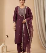 Women Ethnic Motifs Embroidered Regular Thread Work Kurta with Trousers & With Dupatta