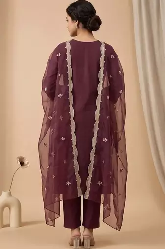Women Ethnic Motifs Embroidered Regular Thread Work Kurta with Trousers & With Dupatta