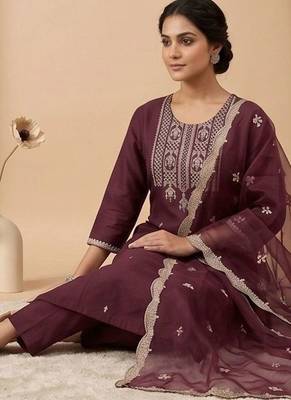 Women Ethnic Motifs Embroidered Regular Thread Work Kurta with Trousers & With Dupatta 6