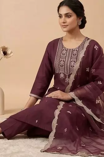 Women Ethnic Motifs Embroidered Regular Thread Work Kurta with Trousers & With Dupatta