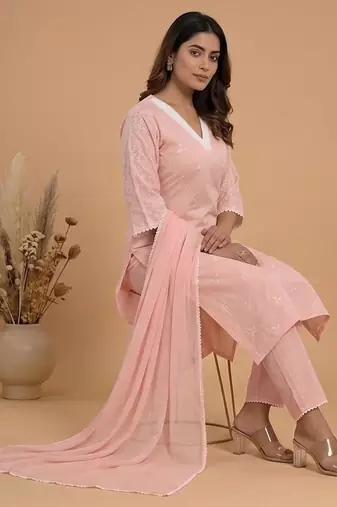 Women Ethnic Motifs Embroidered Regular Thread Work Kurta with Trousers & With Dupatta