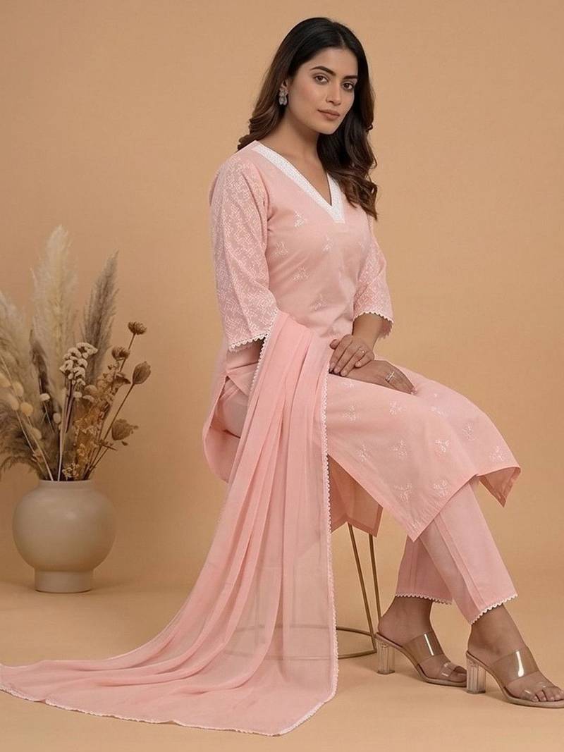 Women Ethnic Motifs Embroidered Regular Thread Work Kurta with Trousers & With Dupatta
