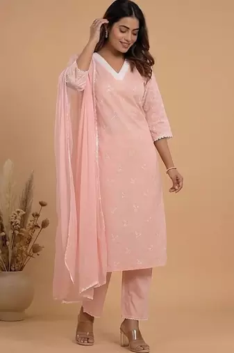 Women Ethnic Motifs Embroidered Regular Thread Work Kurta with Trousers & With Dupatta