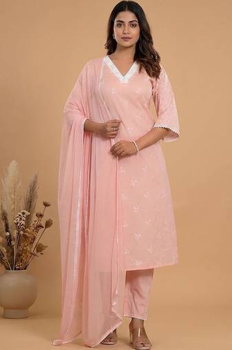 Women Ethnic Motifs Embroidered Regular Thread Work Kurta with Trousers & With Dupatta