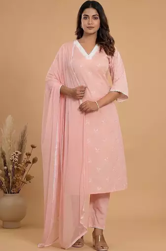 Women Ethnic Motifs Embroidered Regular Thread Work Kurta with Trousers & With Dupatta