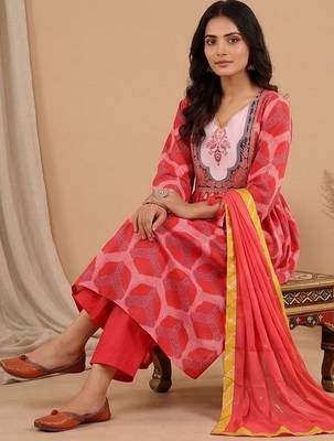 Women Printed Empire Kurta with Trousers & With Dupatta 1