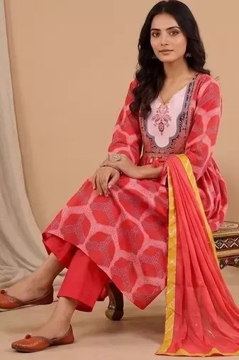 Women Printed Empire Kurta with Trousers & With Dupatta