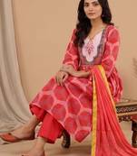 Women Printed Empire Kurta with Trousers & With Dupatta