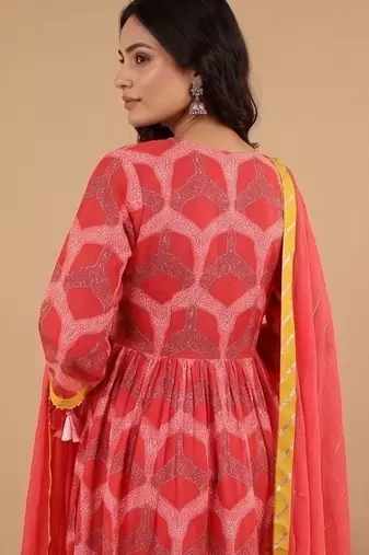 Women Printed Empire Kurta with Trousers & With Dupatta