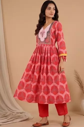 Women Printed Empire Kurta with Trousers & With Dupatta