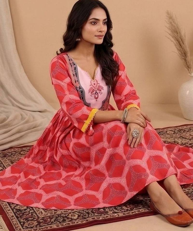 Women Printed Empire Kurta with Trousers & With Dupatta