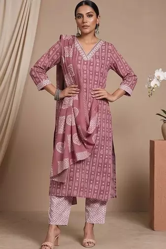 Women Ethnic Motifs Printed Regular Kurta with Trousers & With Dupatta