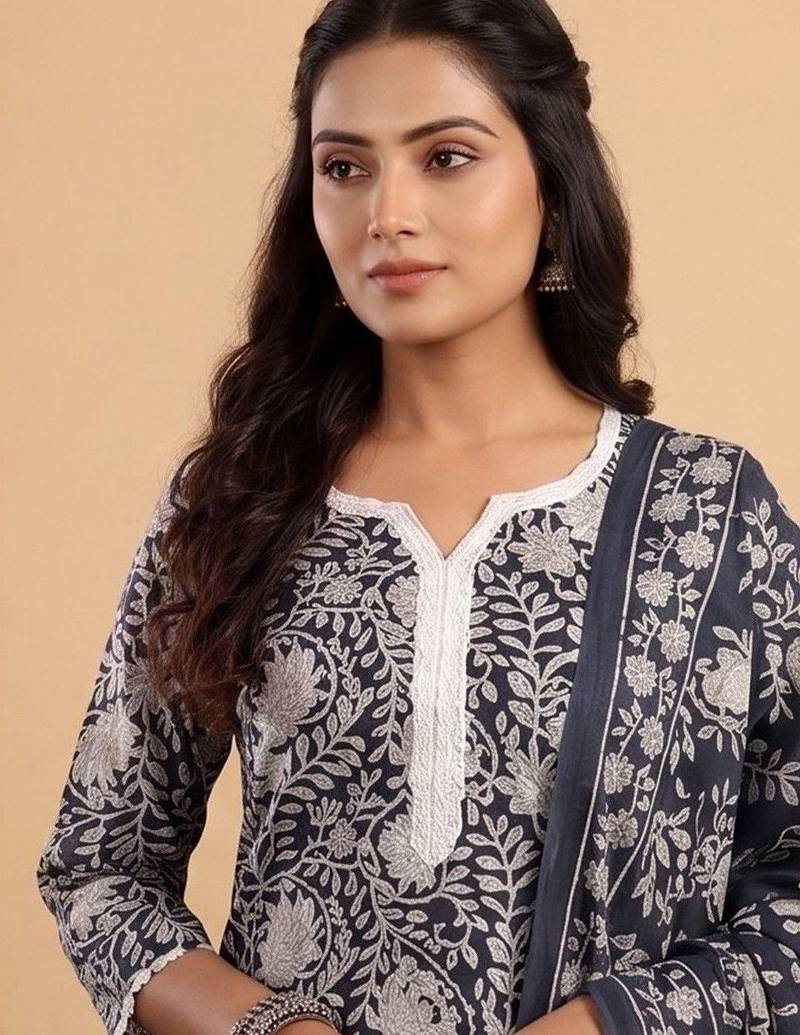 Women Floral Printed Regular Kurta with Trousers & With Dupatta